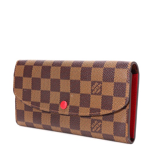 louis vuitton/路易威登棕棋盘格emilie系列帆布女士长款按扣钱包