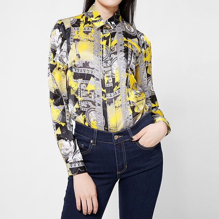 versace jeans/范思哲牛仔女士衬衫-女士黄绿色桑蚕丝时尚衬衫