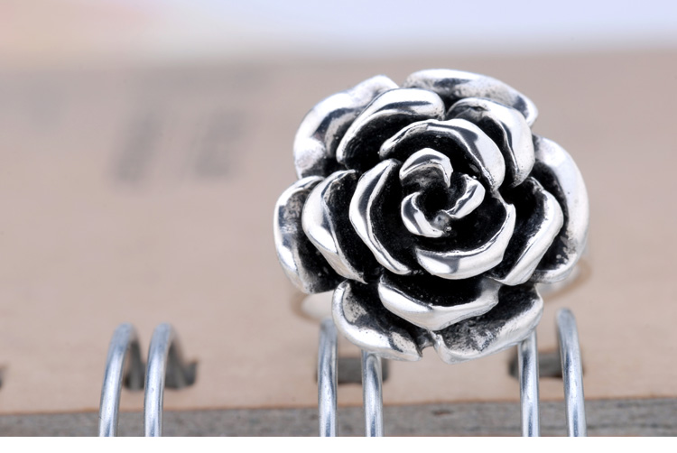 pirate ship/海盗船 s925银做旧花朵玫瑰花戒指 61856 银色 6号